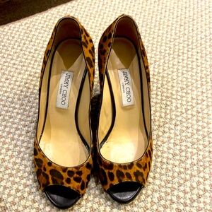 Jimmy Choo leopard print wedge size  39 1/2
